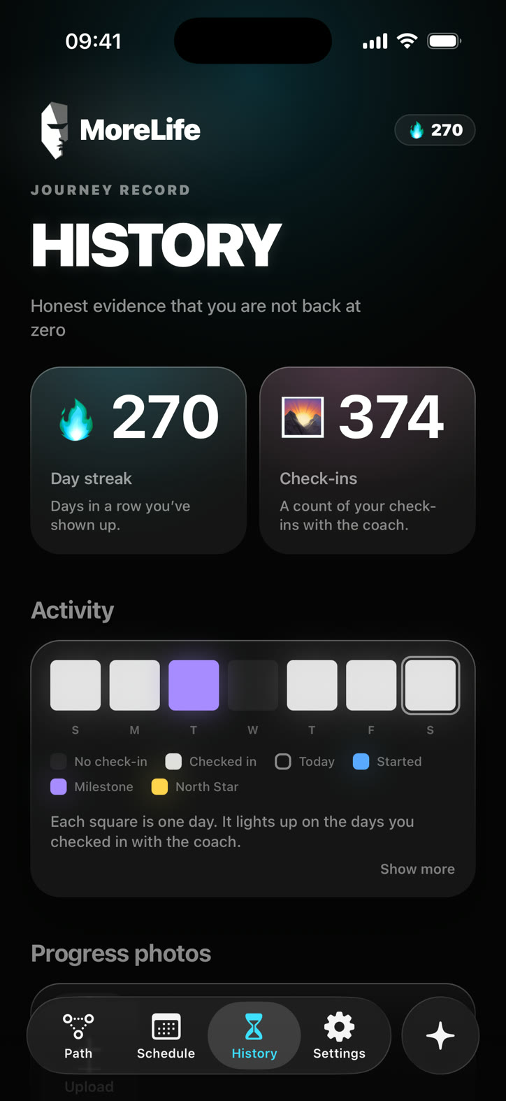 MoreLife history screen